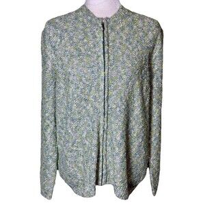 Alfred Dunner Women's Green Sequin Boucle Knit Cardigan Quiet Luxury Classic Med